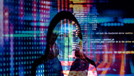Woman with data reflection on her face Woman with data reflection on her face